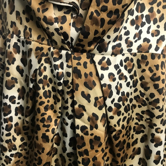 Eli Tahari Cheetah Dress Animal Plus Size Cap Sleeves Rouched front tie - Picture 4 of 8